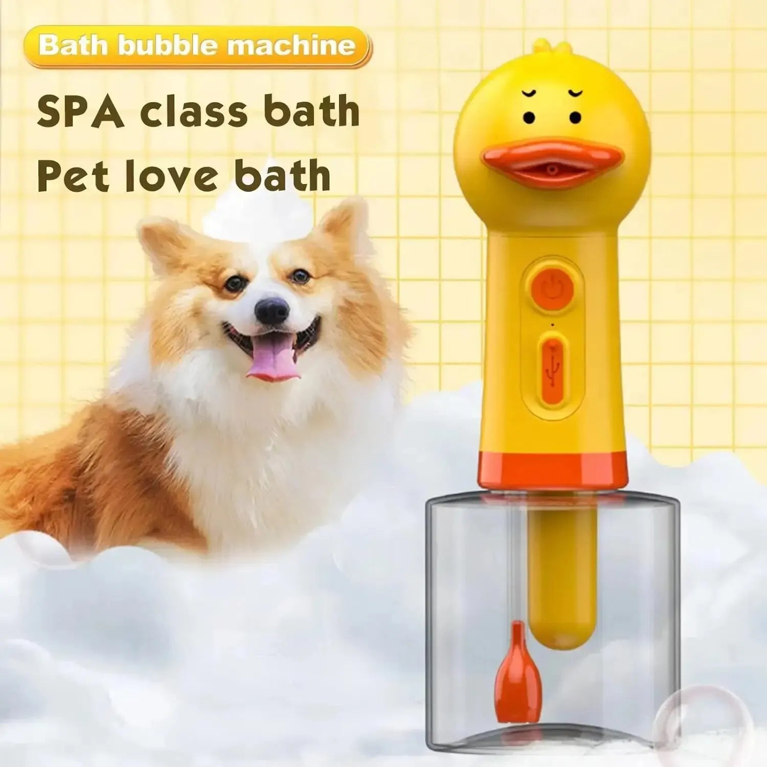 TOUA Yellow Duck Pet Cleaning Bathing Electric Foam Machine Usb Charging Automatic Soap Dispenser Foam Machine Pet Accessories