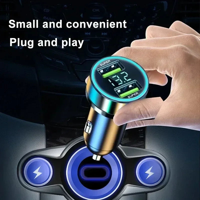 240W Car Charger Fast Charging 2 USB Ports Adapter for Iphone Samsung Xiaomi Quick Charging Chargers with Digital Display