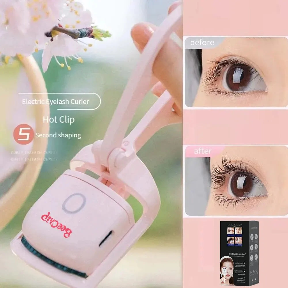 Pink Electric Eyelash Curler - Fast Heating & Portable for Lasting Curls